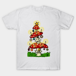 Vintage Fairy Mushroom Christmas Tree T-Shirt